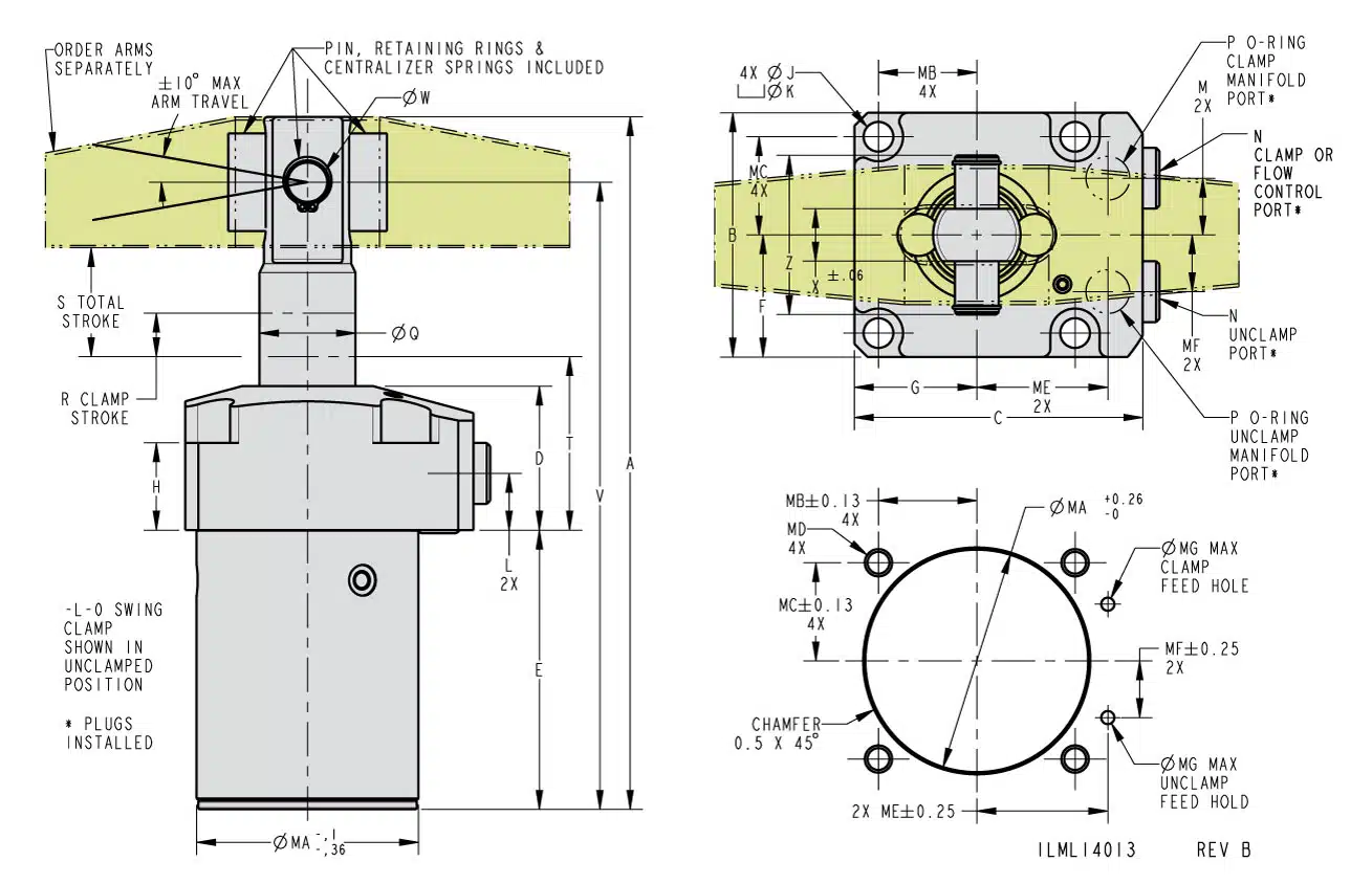 ILML14013 Clevis Plunger Top Flange Dimensions