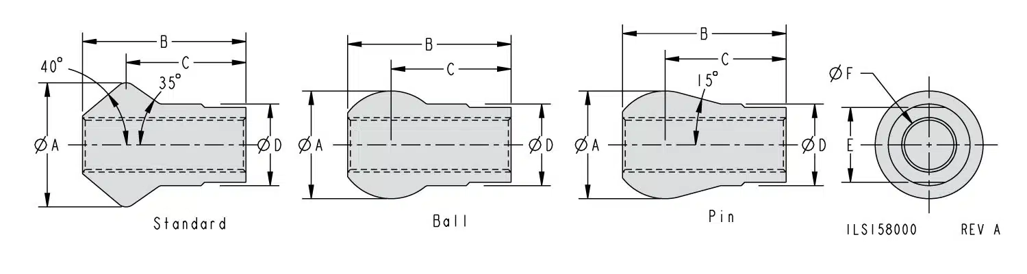 ILS158000 Power Pin Club Heads Dimensions