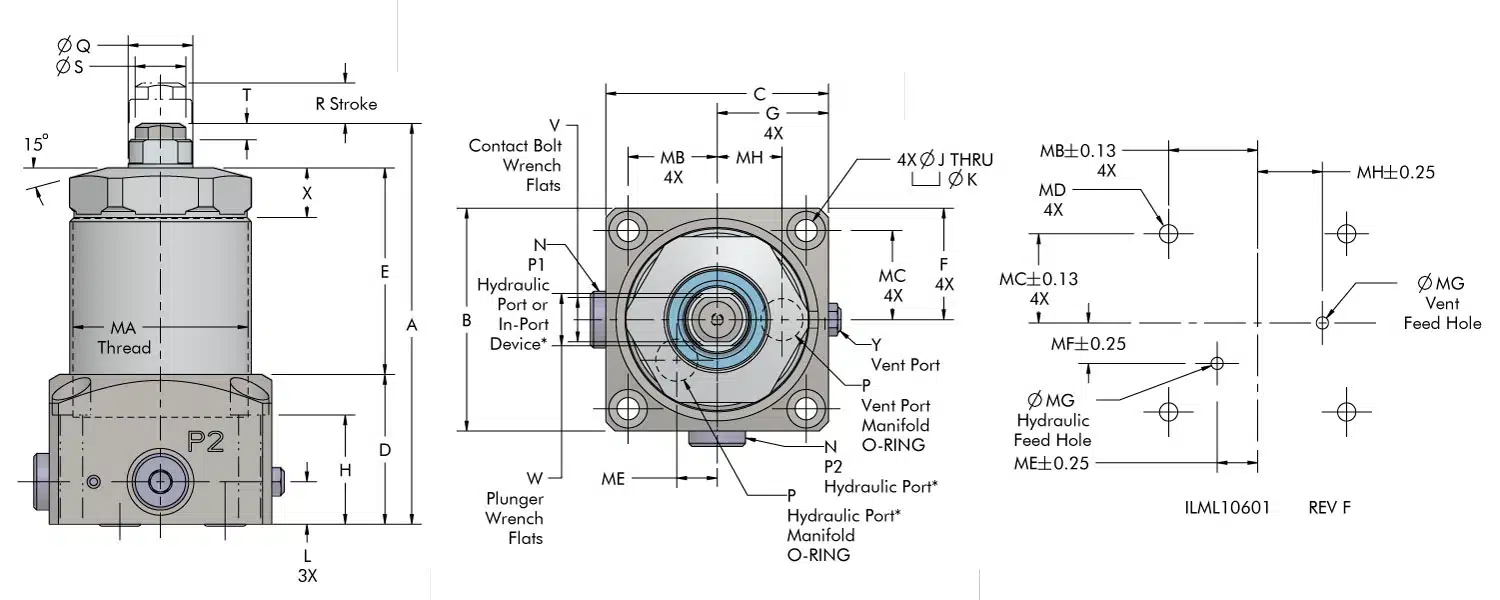 ilml10601 Fluid Advance Bottom Flange Work Support Dimensions