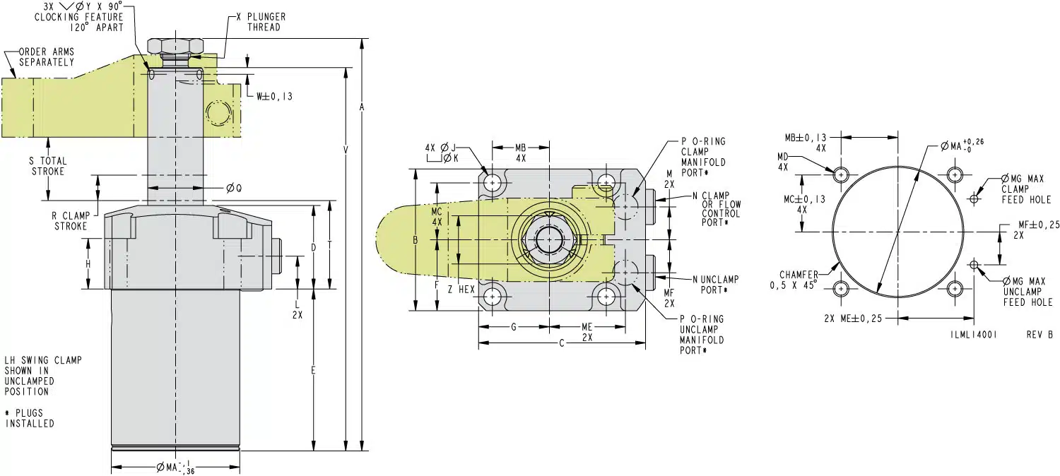 ilml14001 Top Flange Swing Clamp Dimensions
