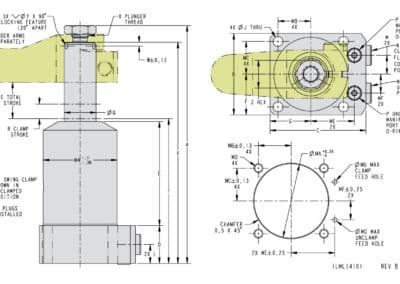 Bottom Flange Swing Clamp Dimensions