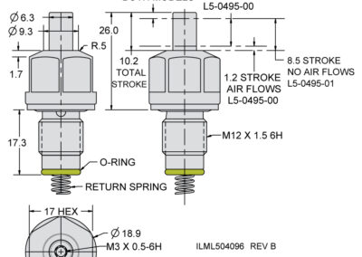 Pneumatic Confirmation Valves - Cartridge Dimensions