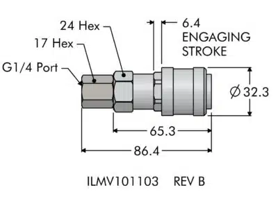Female Quick Disconnect for Manual Shutoff Valve for Single Acting Systems