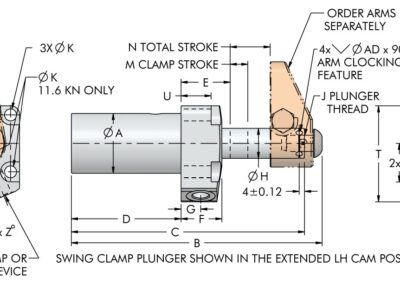 Top Flange Swing Clamps Dimensions