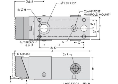 Single Acting Pull-Down Clamp, Spring Return, Manifold Mounted Dimensions