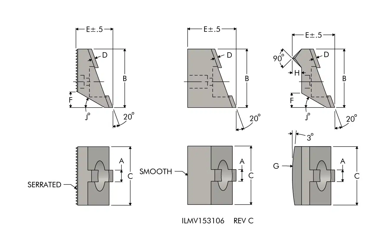 ilmv153106 Pull-Down Clamp Jaws Dimensions