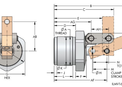 Double Acting Cartridge Mount Design, Single Lever Dimensions