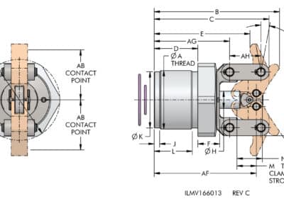 TuffLink™ 360° Double Acting Twin Lever Link Clamp Dimensions