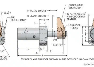 Top Flange Long Stroke Swing Clamp Dimensions