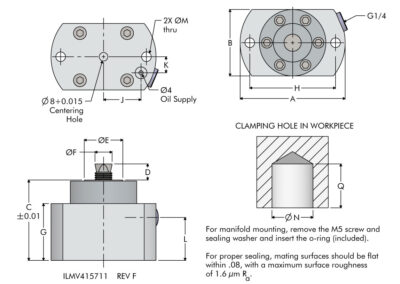 Single Acting Pull-Down Clamp, Concentric Dimensions