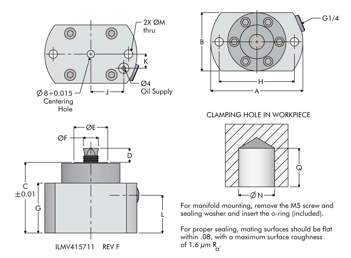 ilmv415711 Single Acting Pull-Down Clamp, Concentric Dimensions