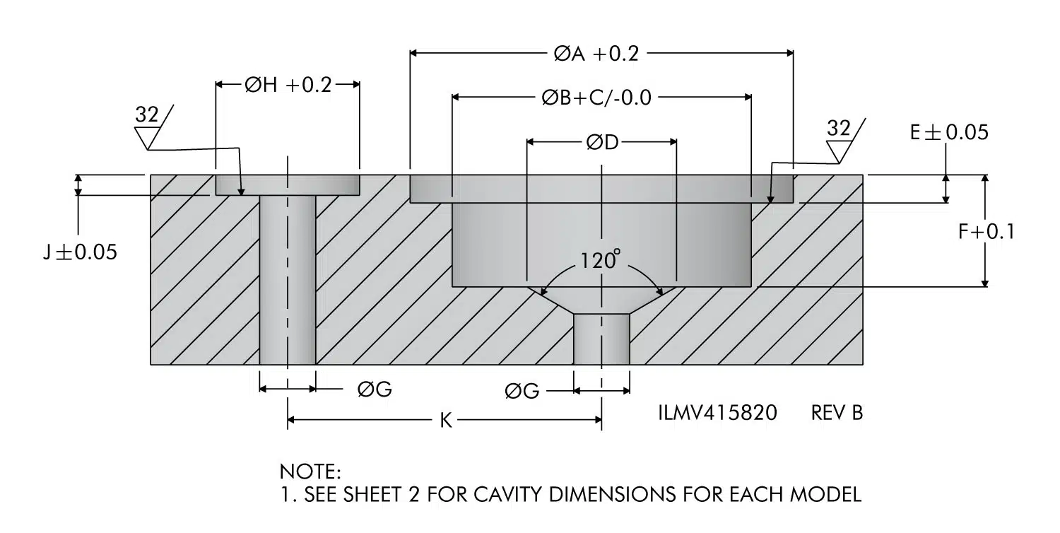 ilmv415820 Small Bore, 3 Point Contact, Centering Clamp Cavity