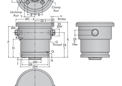 Large Bore, 2 Point Contact Dimensions