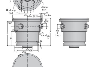 Large Bore, 3 Point Contact Dimensions