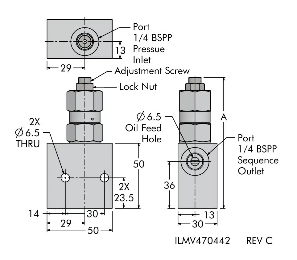 ilmv470442 Sequence Valve for Tight Spaces Dimensions G1/4 BSPP