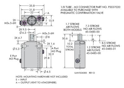 Pneumatic Confirmation Valve, Block Dimensions