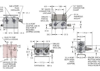 Automatic Shutoff Valve Decouplers, Two Handed Integral Accumulator Dimensions