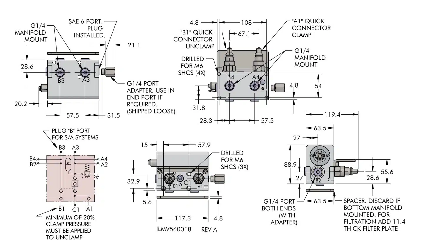ilmv560018 Automatic Shutoff Valve Decouplers, Two Handed Integral Accumulator Dimensions