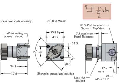 Manual Control Valve: 2-Position, 3-Port Dimensions