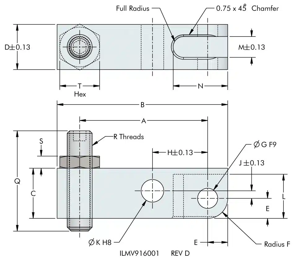 ilmv916001 TuffLink™ 360° Link Clamp Lever Dimensions