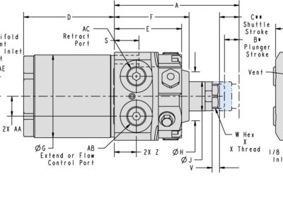 Top Flange Double Acting Position Sensing Work Supports - Dimensions Workholding