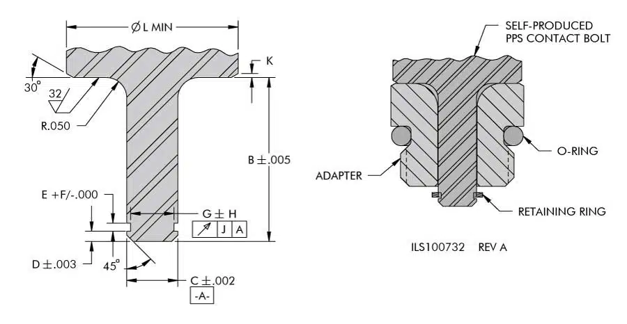 ils100732 Custom contact bolt dimensions for Top Flange Double Acting Work Supports