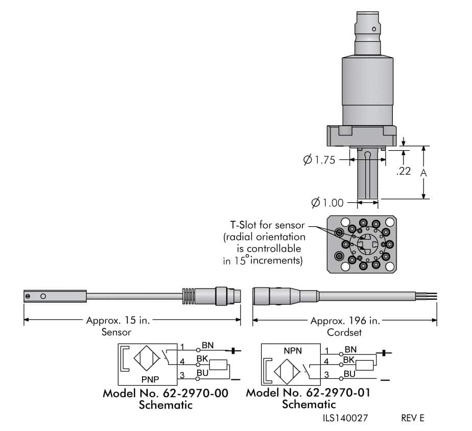 ils140027 Top Flange Double Acting Position Sensing Work Supports - Dimensions