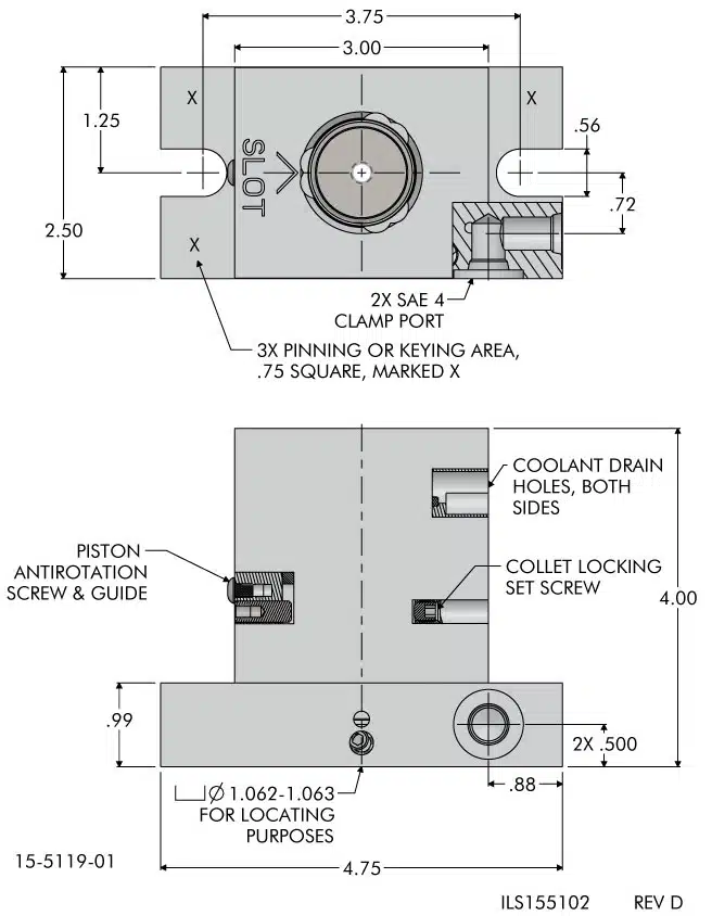 ils155102 5-C Collet Vise, Single Collet Dimensions