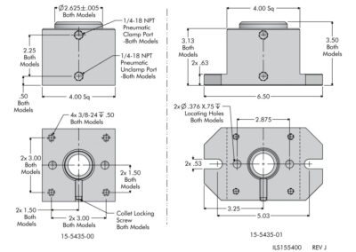 Air Powered Collet Vise Dimensions