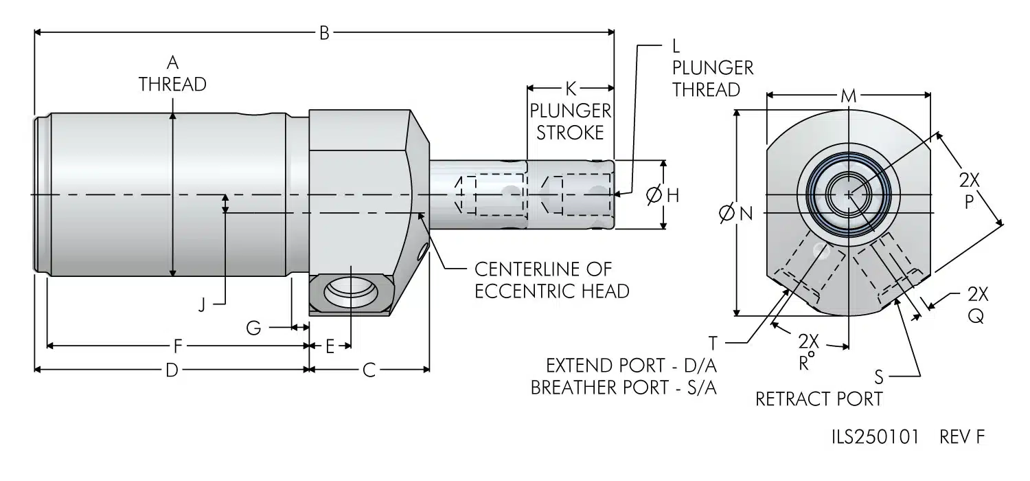 ils250101 Threaded Body Push/Pull Cylinder Dimensions