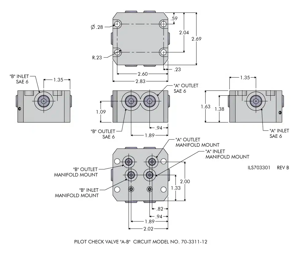 ils703301 "A-B" Check Valve Dimensions