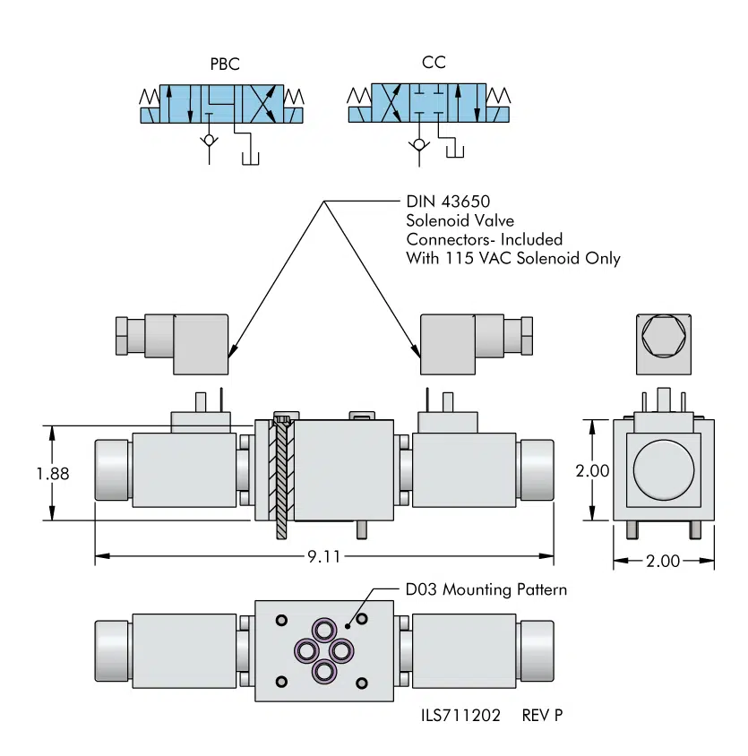 ils711202 3-Position, 4-Port Solenoid Operated