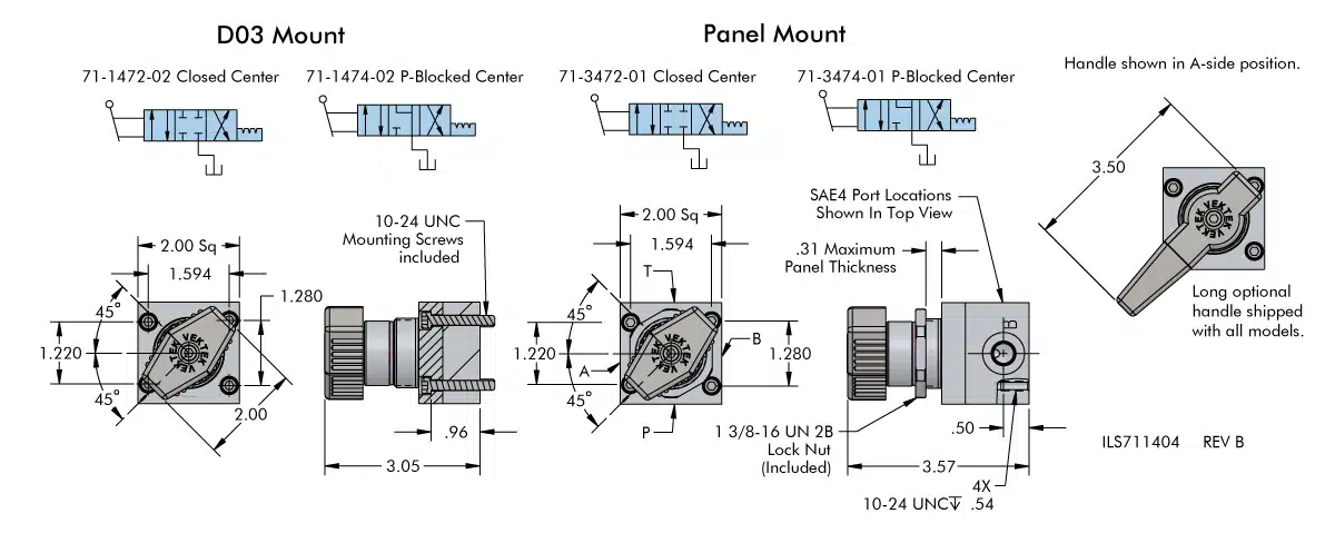 ils711404 3-Position, 4-Port Manually Operated Specifications