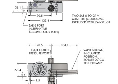 Manual Shutoff Valve Decoupler for Single Acting Systems Dimensions