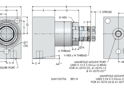 TuffGrip™ High Capacity, Fluid Advance Work Supports, 3-Bolt Base Dimensions