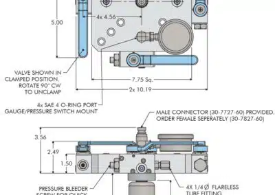 Manual Shutoff Valves Top Plate, Four-Sided Dimensions