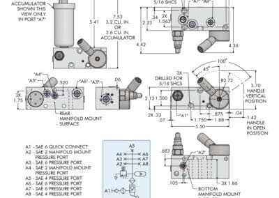 Self-Closing Manual Release Decoupler with External Accumulator Dimensions