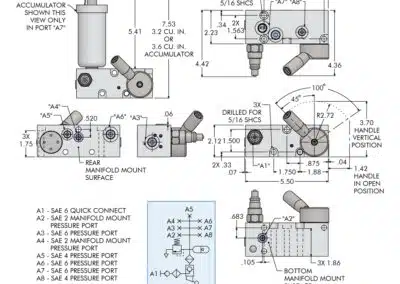 Self-Closing Manual Release Decoupler with External Accumulator Dimensions