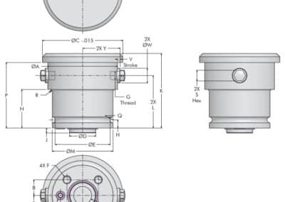 Centering Clamp, Large Bore, 2 Point Contact Dimensions