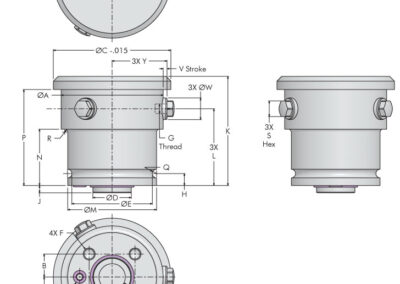 Centering Clamp, Large Bore, 3 Point Contact Dimensions