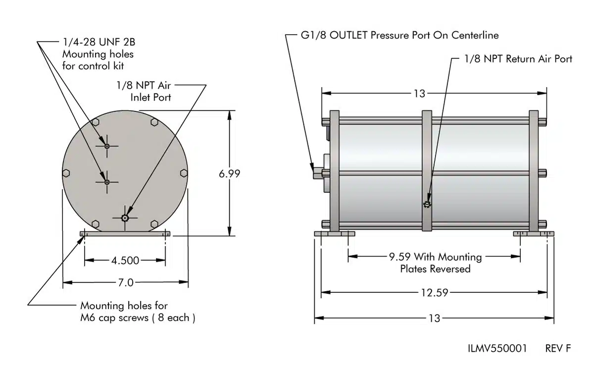 ilmv550001 Compact Air/Hydraulic Boosters Dimensions