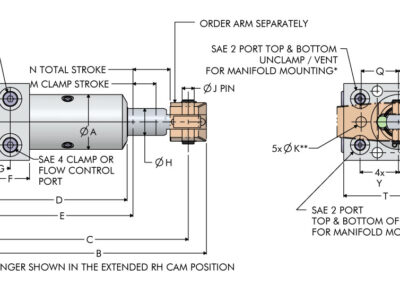 TuffCam Bottom Flange Clevis Swing Clamp Dimensions