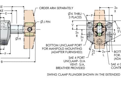 TuffCam Top Flange Clevis Swing Clamp Dimensions