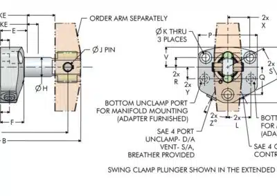 TuffCam Top Flange Clevis Swing Clamp Dimensions