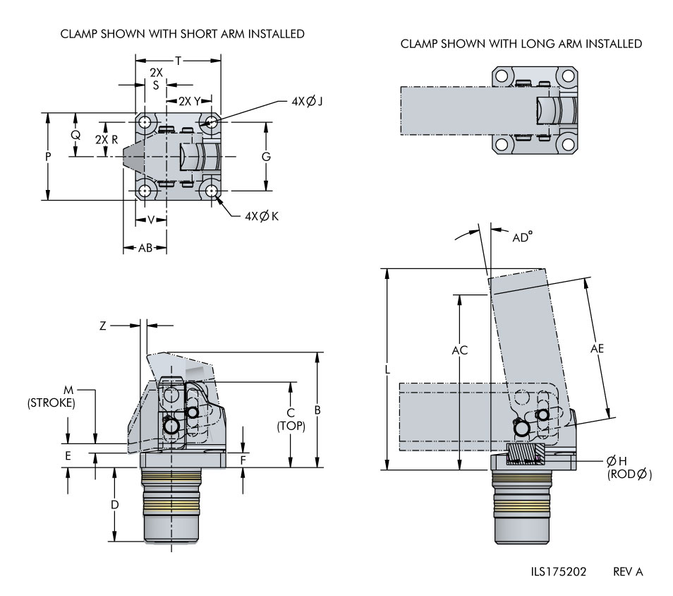 ils175202 Double Acting Compact Clamp Dimensions